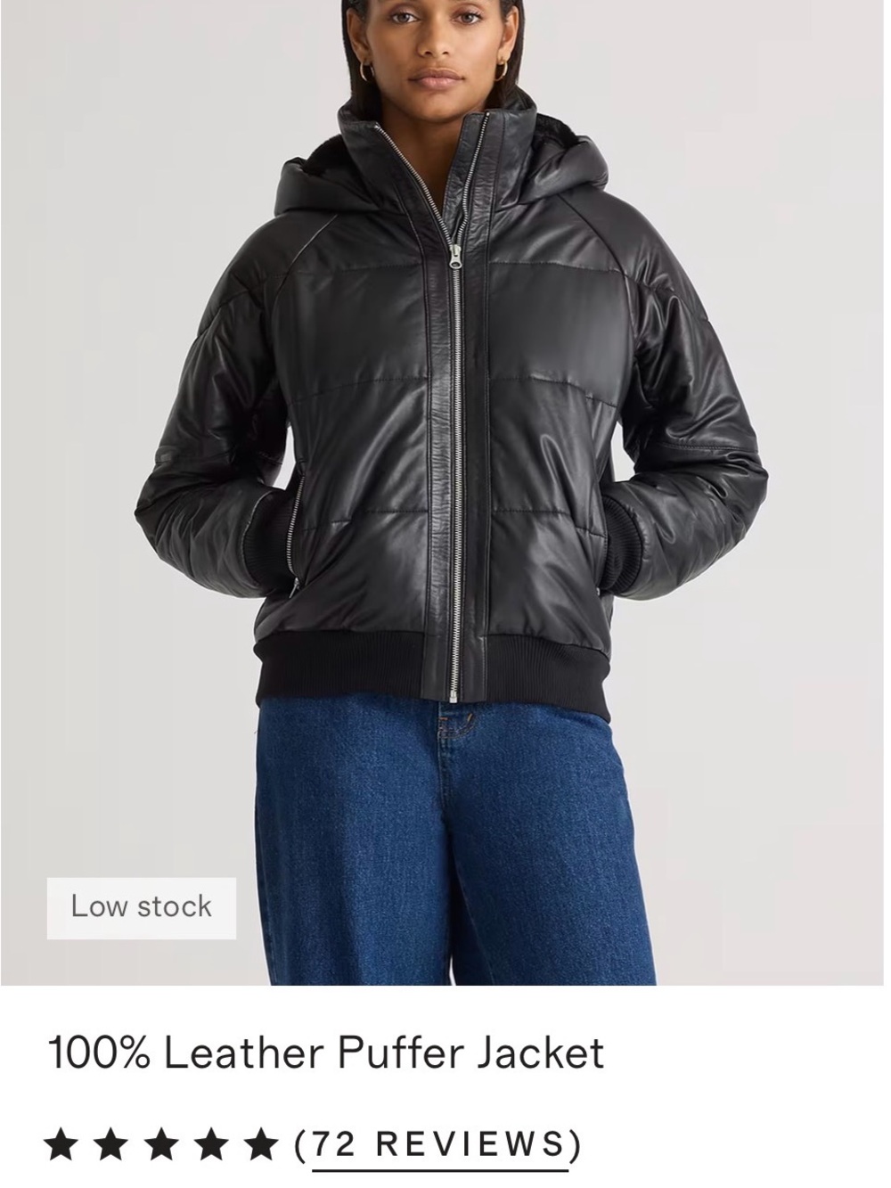 Quince 100% black leather Puffer Hooded Jacket